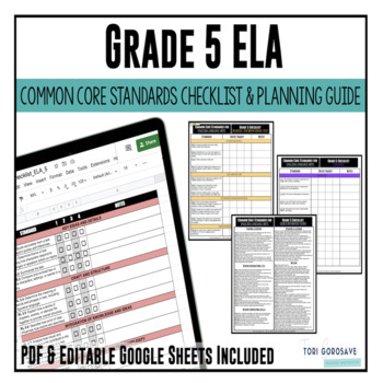 Preview of Grade 5 ELA Common Core Checklist | DIGITAL