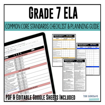 Preview of Grade 7 ELA Common Core Checklist | DIGITAL