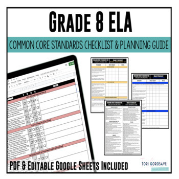 Preview of Grade 8 ELA Common Core Checklist | DIGITAL