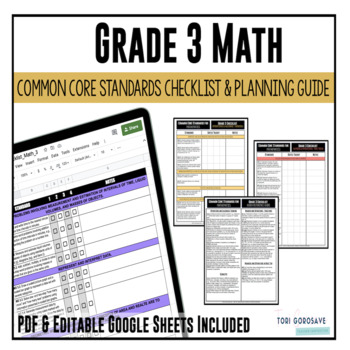 Preview of Grade 3 Math Common Core Checklist | DIGITAL