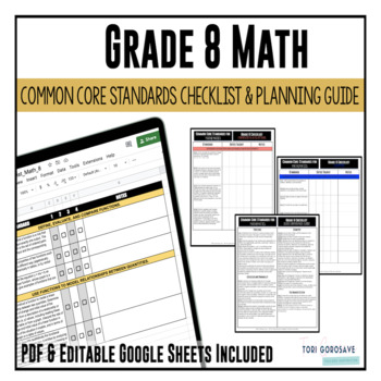 Preview of Grade 8 Math Common Core Checklist | DIGITAL