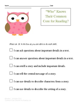 Common Core Checklist for 1st grade reading. by SnowdenSupport | TpT