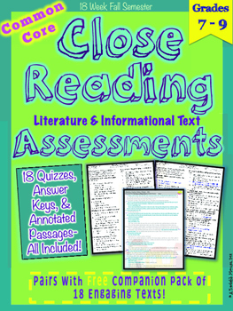 Preview of Common Core Close Reading Assessments {Middle Grades}