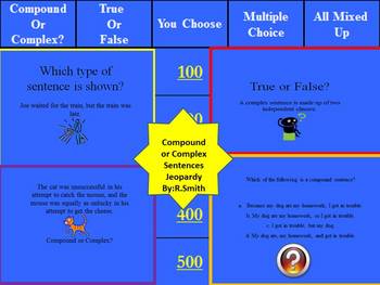 Preview of Common Core Compound/Complex Sentences TV Trivia Game