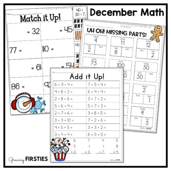 December No Prep Math First Grade Winter Printables by Growing Firsties