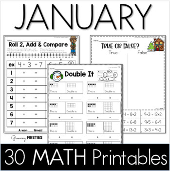 Preview of January No Prep Math First Grade Winter New Years 2024 Printables