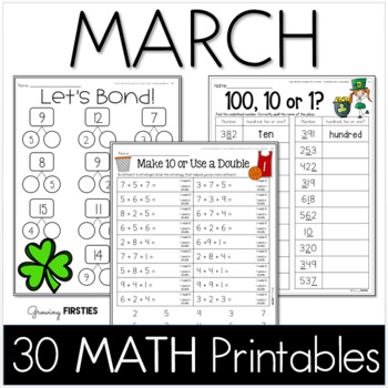 Preview of 1st Grade No Prep March Math Worksheets | Great Centers and Morning Work