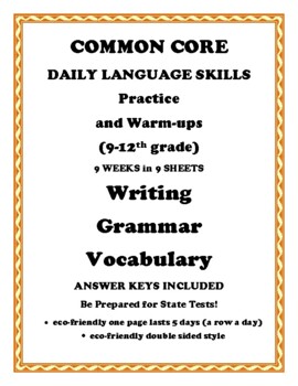 Preview of Common Core Daily Grammar Writing Vocabulary Skills Workbook 9-12 Grade