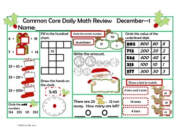 Preview of Daily Math Review--December Theme Grade 2 Common Core Aligned