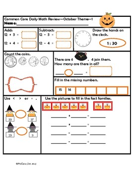 Preview of Daily Math Review  October Theme Grade 2-Common Core Aligned