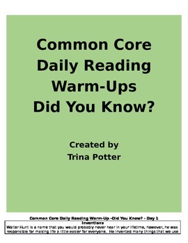 Preview of Common Core Daily Reading Warm-Ups Did You Know