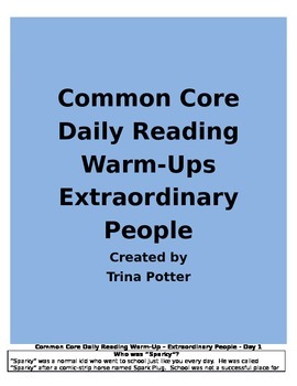 Preview of Common Core Daily Reading Warm-Ups Extraordinary People