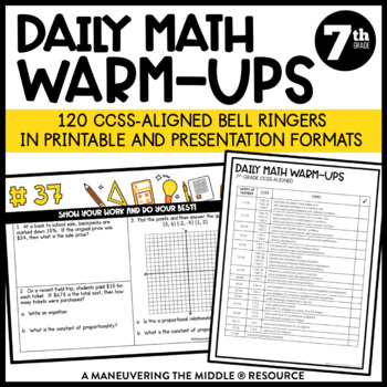 Preview of Math Warm-Ups 7th Grade (CCSS-Aligned Math Bell Ringers) | Spiraled Math Review