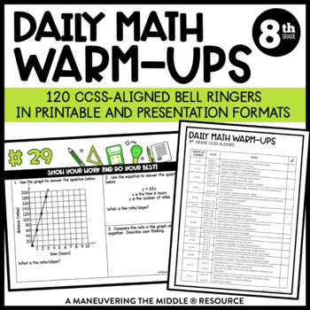 Preview of 8th Grade Math Warm-Ups (CCSS-Aligned Math Bell Ringers) | Spiraled Math Review