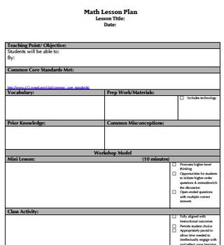 Preview of Common Core & Danielson Aligned Lesson Plan Templates