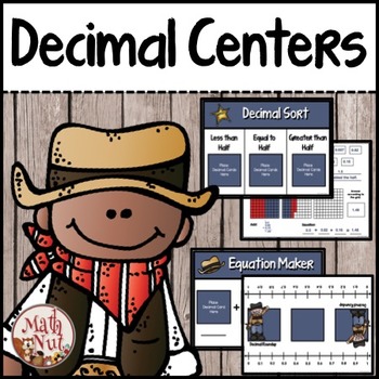 Preview of Decimal Centers "Adding, Comparing, and Rounding Decimals" (Cowboy Theme)