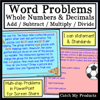 Preview of Multiply and Divide Decimals Word Problems in PowerPoint for Screen Share