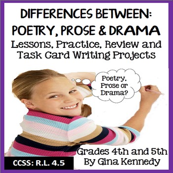Preview of Poetry, Prose and Drama Lesson, Review, Writing Projects and Task Cards! RL 4.5