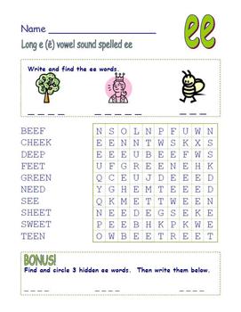 Preview of Common Core - Digraph Long Vowel " e " Spelled " ee " DOUBLE Word Search Fun!