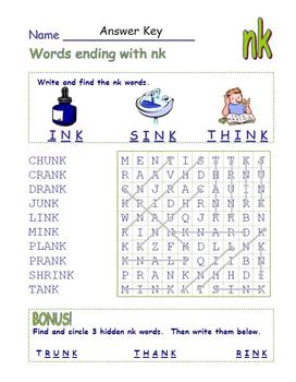 Common Core - Digraph Words Ending with " nk " DOUBLE Word Search Fun!