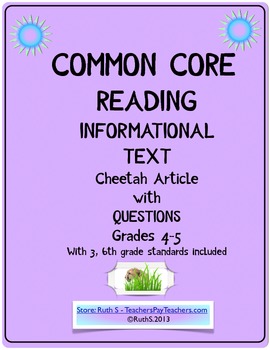 Preview of Common Core ELA Informational Text Article (Cheetah)