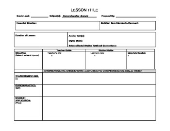 Preview of Common Core ELA Lesson Plan Template--Thematic-Based