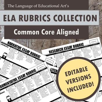 Preview of Common Core ELA EDITABLE Rubrics — Argument, Analysis, Research, & Narrative!