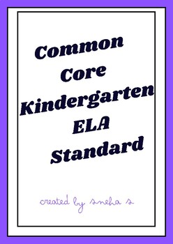 Preview of Common Core ELA Standard for Kindergarten