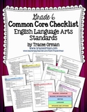Common Core ELA Standards Checklists Grade 6 Editable