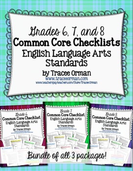 Preview of ELA Standards Checklists Bundle Grades 6, 7, 8