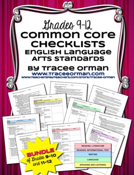 Preview of Common Core ELA Standards Checklists Bundle High School Grades 9-12