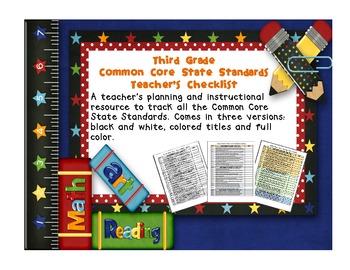 Preview of Common Core ELA and Math Checklist Combo (Third Grade)
