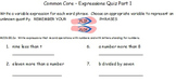 Common Core Expressions Quiz Part 1 and Part 2