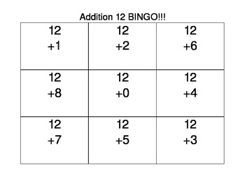 Preview of Common Core First Grade Math Bingo Addition 12 Facts