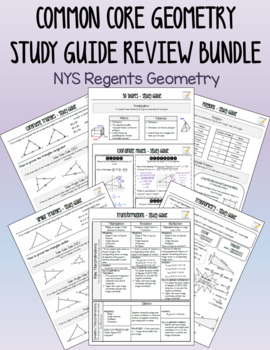 Preview of Common Core Geometry Study Guide Review Sheet Bundle - NYS Regents