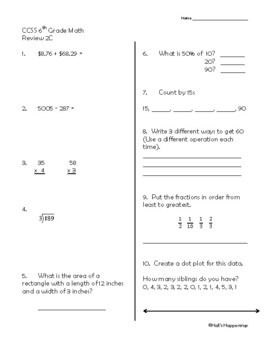 6th grade common core math daily review weeks 1 5 by jennifer hall