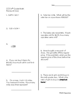 6th Grade Common Core Math Daily Review Weeks 1620 by Jeni Hall