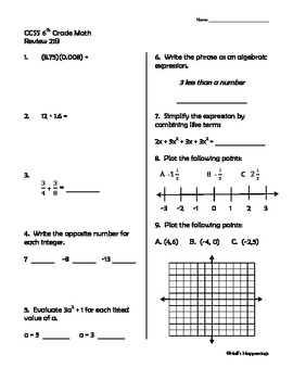 6th Grade Common Core Math Daily Review Weeks 21-25 by ...