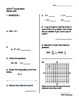 6th Grade Common Core Math Daily Review Weeks 21-25 by Jennifer Hall