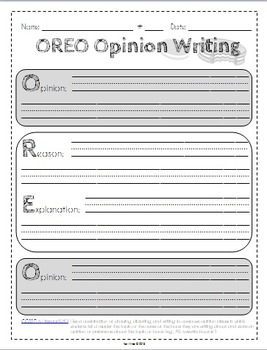 Opinion Writing Graphic Organizers for Common Core Grades K-6 OREO