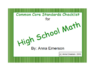 Preview of Common Core High School Math Standards Checklist