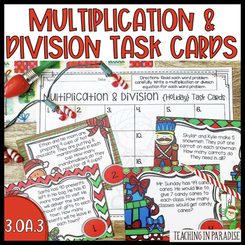 Preview of Common Core: Holiday Theme Multiplication and Division Word Problem Task Cards