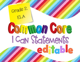 Common Core I Can Statements ELA Grade 2 Primary Colors