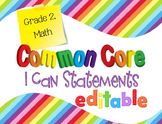 Common Core I Can Statements Math Grade 2 Primary Colors