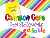 Common Core I Can Statements Math Grade 6 Primary Colors