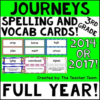 Preview of Journeys 3rd Grade Vocabulary Cards & Spelling Word Cards 2014