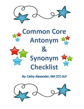 Preview of Common Core Kindergarten Antonyms and Synonyms