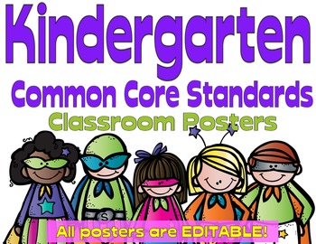 Preview of Common Core Kindergarten Posters - Editable- (Superhero Edition)