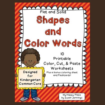 Download Flat and Solid Shapes & Color Words Cut & Paste Worksheets by My Happy Place