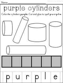 flat and solid shapes color words cut paste worksheets